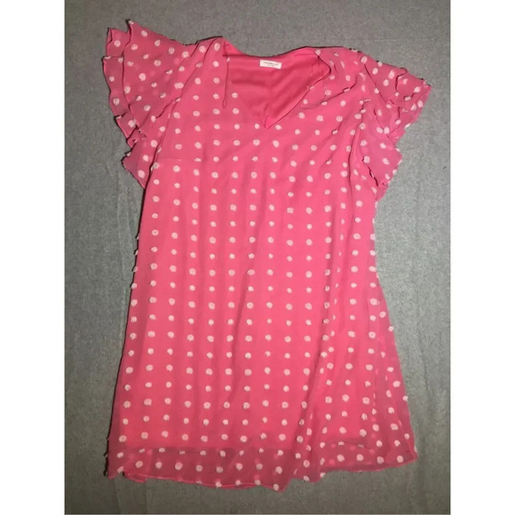Womens Chic Soul Dress Size 1XL Pink White Polka Dot Ruffle Sleeve Feminine - Picture 1 of 4
